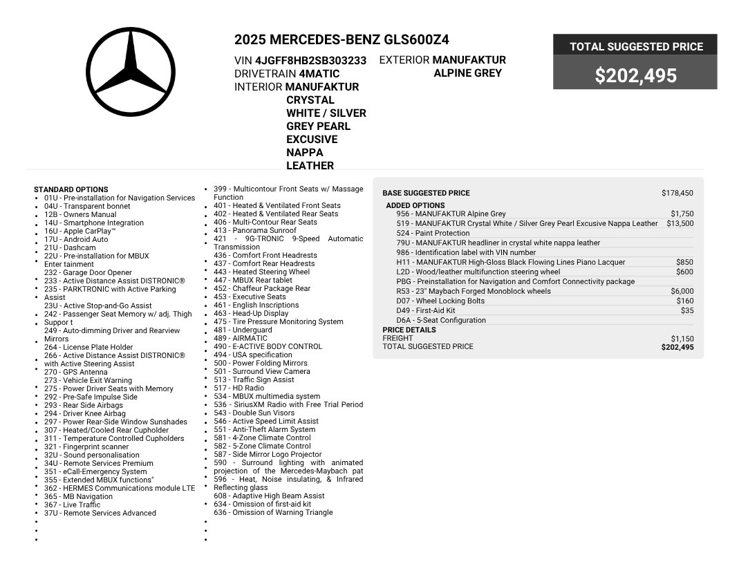 2025 Mercedes-Benz GLS Maybach GLS 600